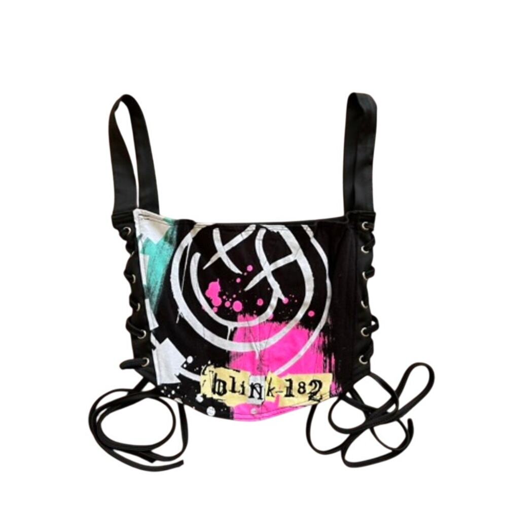 iamkoko.la Blink-182 Upcycled Corset Top Reworked Band Graphic Tank Crop Medium